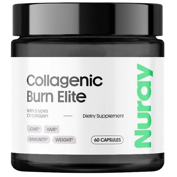 Nuray Collagenic Burn Elite with Green Tea - 60 Capsules | Collagen Burn with 5 Types of Collagen for Healthy Hair, Skin, Nails, Joints, Boosts Metabolism & Energy