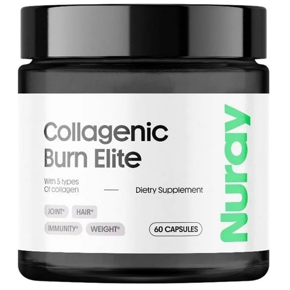 Nuray Collagenic Burn Elite with Green Tea - 60 Capsules | Collagen Burn with 5 Types of Collagen for Healthy Hair, Skin, Nails, Joints, Boosts Metabolism & Energy