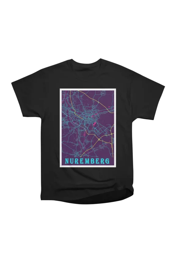 Nuremberg Germany Neon City Map T-Shirt Tee Gift For Him Merch For Her Apparel For Friend