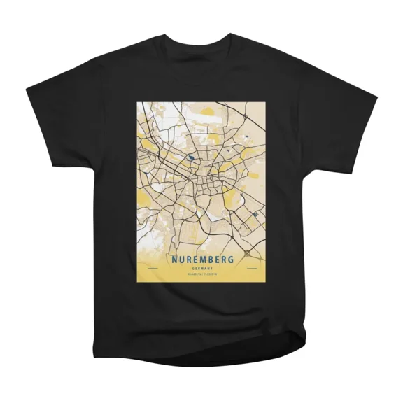 Nuremberg Germany Yellow City Map T-Shirt Tee Gift For Him Merch For Her Apparel For Frien