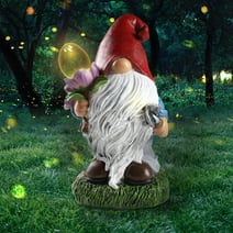 Nurforta 11''H Outdoor Garden Gnome Solar Statue, Funny Gnome Figurine Ornament Hold A Flower Light for Yard Lawn Patio Decor