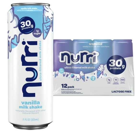 Nurri Ultra-Filtered Milkshake, 30g of Protein, Vanilla, 11 fl oz Can (Pack of 12)