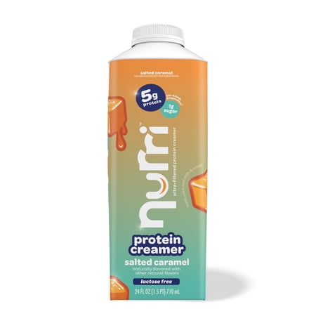 Nurri – Ultra-Filtered Protein Creamer – Salted Caramel – Lactose-Free, Low Sugar, Coffee Creamer, Real Milk and Cream, Liquid, 20 Calories, 5g of protein per 4 tbsps. – 24 fl oz.