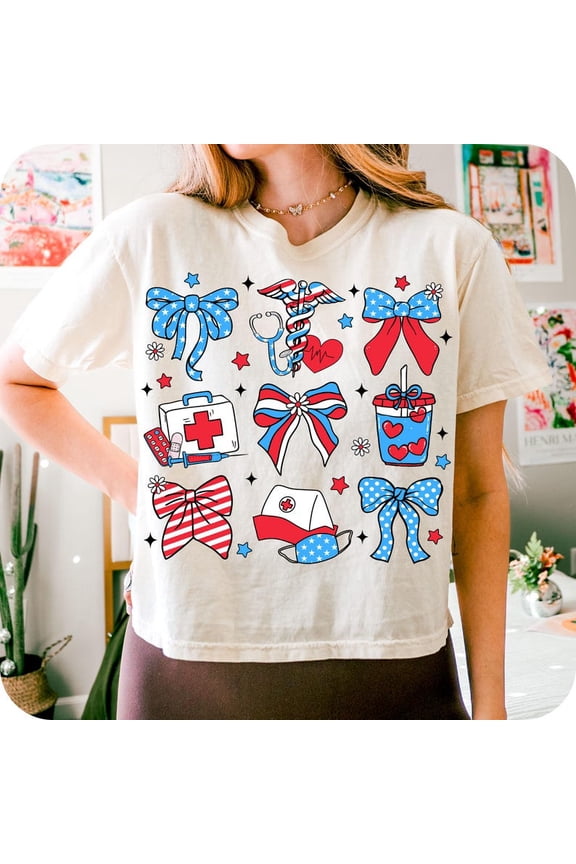 Nurse 4th of July Coquette T-shirt, Nurse America Bow Shirt, Land of the Free, USA Shirt, Independence Day Shirt, Patriotic Shirt, 1776 Shirt TH210599