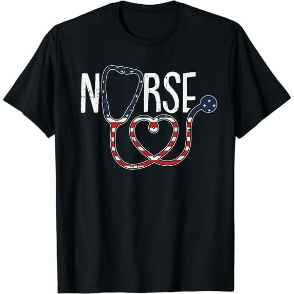 Nurse 4th Of July American Flag Stethoscope Registered RN T-Shirt