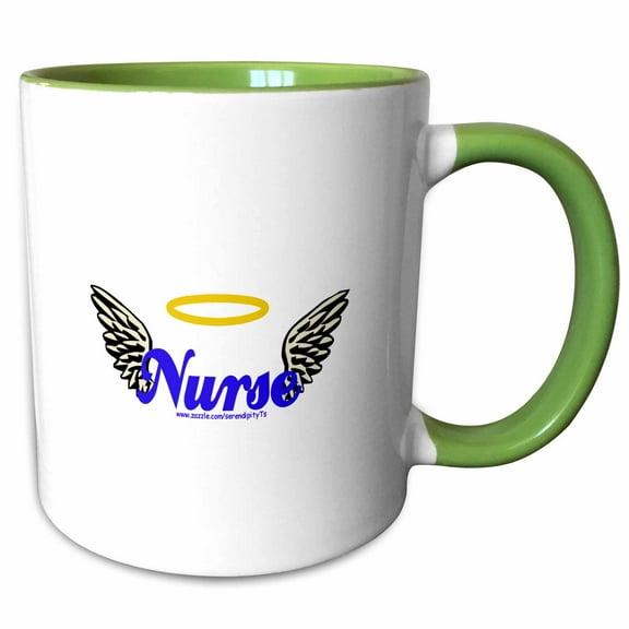 3drose, Nurse Angel Wings, 11oz Two-tone Green Mug