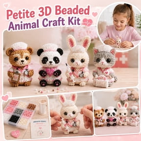 Nurse Animal 3D DIY Beaded Craft Kit, Make Bear Panda Rabbit Cat Nurse Ornaments, All-in-One Handmade Beading Supplies Set for Adult Hobby Home Decor & Handcraft Gift (4pcs, No Color Box)