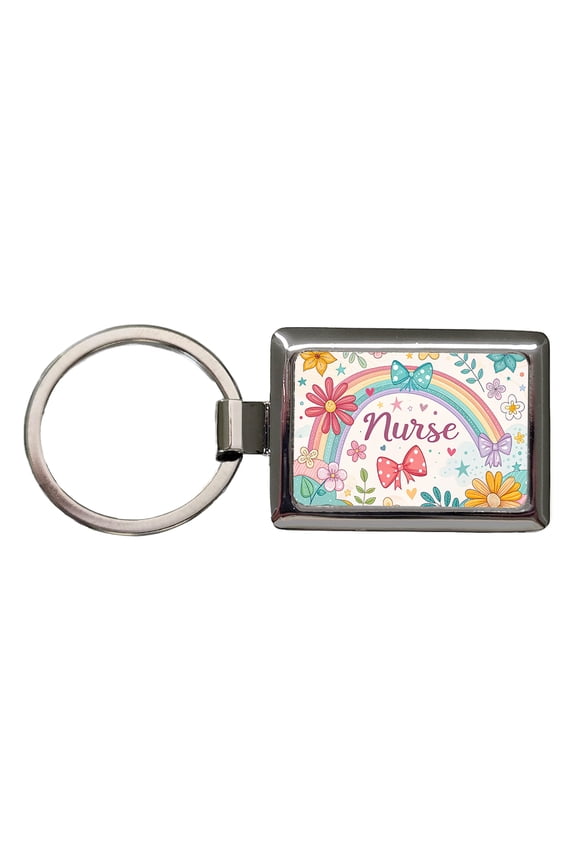Nurse Appreciation Coquette Bows Flowers Metal Rectangle Keychain
