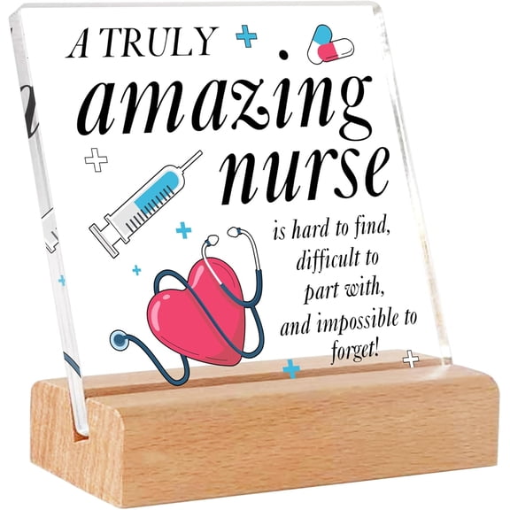 Nurse Appreciation Gift, Best Nurse Gifts, Nurse Week Day Appreciation Gift for Nurse, Nurse Birthday Graduation Gift for Nursing Student - Clear Plaque Sign With Wooden Stand