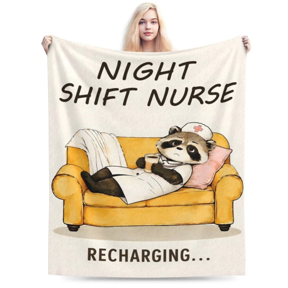 Nurse Appreciation Gifts for Women - Nurse Raccoon Soft Flannel Throw Blanket Nurses Week Day Gift 80x60