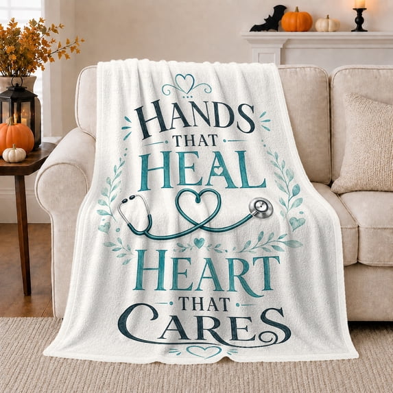 Nurse Appreciation Heart Stethoscope Design Medical Thank You, Cozy Typography Art Scene, Warm Flannel Blanket for Living Room and Reading Nook, Art Lovers Graduation Gift, Artistic Home Decor