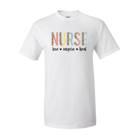 Nurse Appreciation T-shirt Nurse Love Inspire Heal Cheetah Print Healthcare Worker Graphic Tee-White-xl