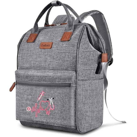 Nurse Backpack / Bag for Women - 15.6 Inch Laptop Travel Backpack with USB Port, Large Wide-open Bags,Nurse Bags for Work, Clinical Bag for College Teacher, Grey