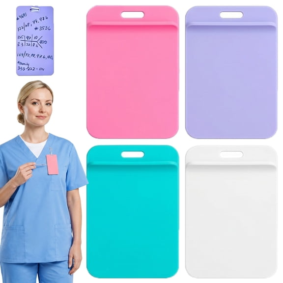Nurse Badge Buddy Reusable Sticky Notes Erasable Notepad Erasable Badge Buddy Lightweight Silicone Dry Erase Memo Pad Ballpoint Pen Writable for Hospital Healthcare Staff,Bule-Vertical