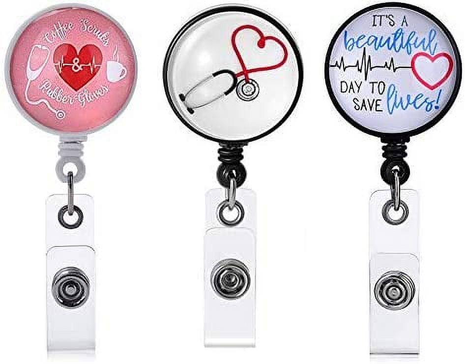 Nurse Badge Holder Reel, 3 Pcs Retractable Badge Reels with Alligator Clip,  Name / ID Card Holders for Nursing and School Student 24 inch Nylon Cord