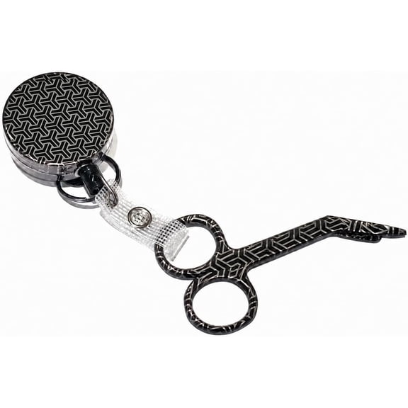 Nurse Badge Reel with 3.5-Inch Mini Scissors Set - 2-Piece Stainless Steel Shears & Retractable Heavy Duty Metal Holder for Work Badges, Keys, ID Cards (Arrow Pattern)