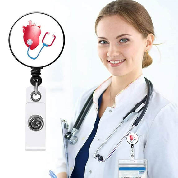 Nurse Badge Reel, Funny Badge Holder, Cute Retractable Badge Reels with ID Card Clip, Cardiac Medical Assistant for Hospital Office, Nursing Accessories School Gifts