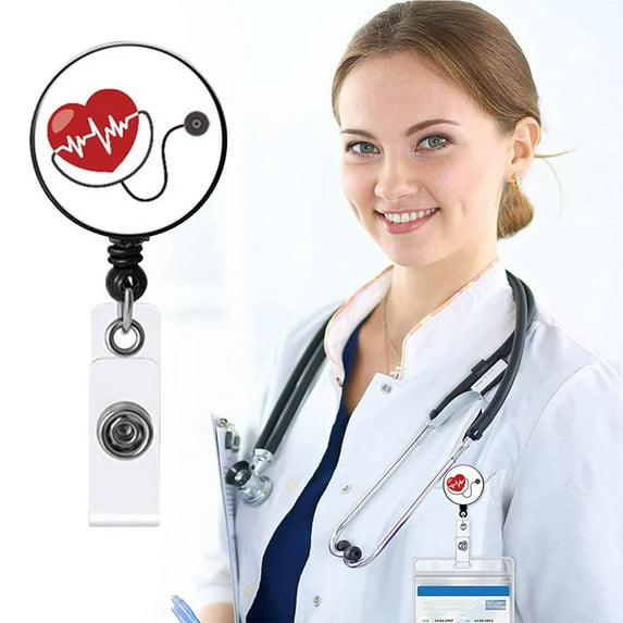 Nurse Badge Reel, Funny Badge Holder, Cute Retractable Badge Reels with ID Card Clip, Cardiac Medical Assistant for Hospital Office, Nursing Accessories School Gifts
