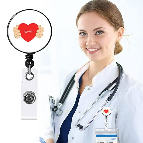 Nurse Badge Reel, Funny Badge Holder, Cute Retractable Badge Reels with ID Card Clip, Cardiac Medical Assistant for Hospital Office, Nursing Accessories School Gifts