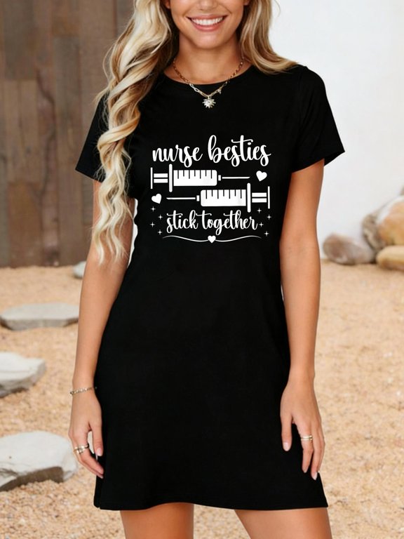 Nurse Besties Stick Together Funny Nurse Best Friend Work T-Shirt Dress Casual Summer Dress Everyday Outfit