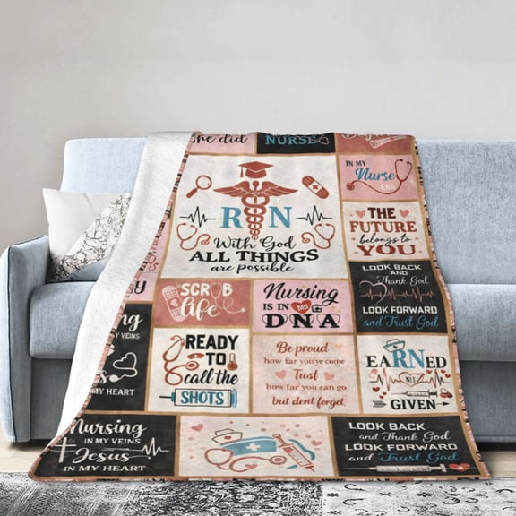 Nurse Blanket Gift Throw Blanket Cozy Soft Home Decor Nursing Pattern Inspirational Meaningful Gift for Nurse Graduation Healthcare Theme 50x40