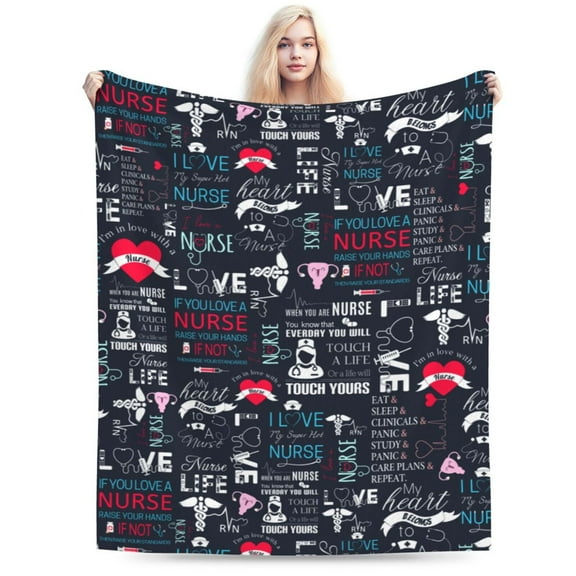 Nurse Blanket, Gifts for Adult Throw Blankets, Lightweight Cozy Warm Flannel Blankets Throw for Home Decor Bed Couch XS
