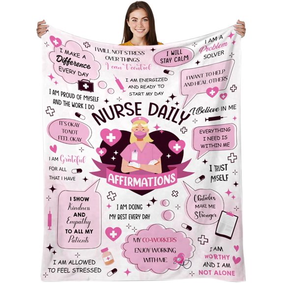 Nurse Blanket with Nurse Daily Affirmations, Nurse Gifts for Women, LPN, RN Gifts for Nurses, Nurse Appreciation Gifts, Nursing School Graduate Birthday Gifts for Nurse, 50x60