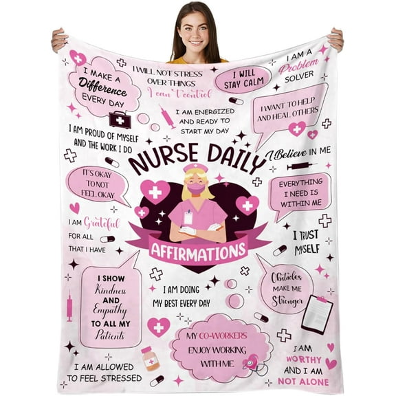 Nurse Blanket with Nurse Daily Affirmations, Nurse Gifts for Women, LPN, RN Gifts for Nurses, Nurse Appreciation Gifts, Nursing School Graduate Birthday Gifts for Nurse, 60x80