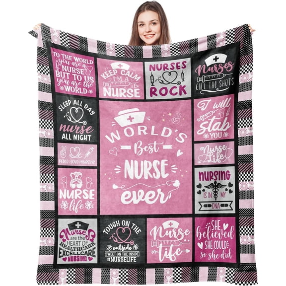 Nurse Blanket Nurse Practitioner Gift Nurse Graduation Gift for Nurse Week - Best Nurse Ever Pink Blanket - Nurse''s Day Gift, Thank You Appreciation for Nurse 50''''x60''''