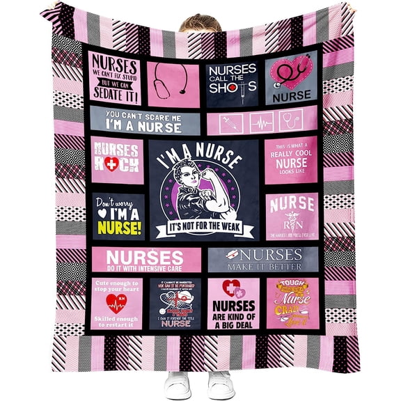 Nurse Blanket Ultra Soft Microfiber Plush Sherpa Throw Blankets Gifts for Women Girls Best Friend Thick Warm Cozy Fuzzy(Nurse-9,(51'' x 59''))