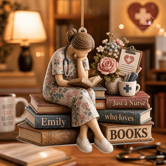 Nurse Book Lover Ornament Personalized Reading Gift for Nurse Christmas Tree Decor