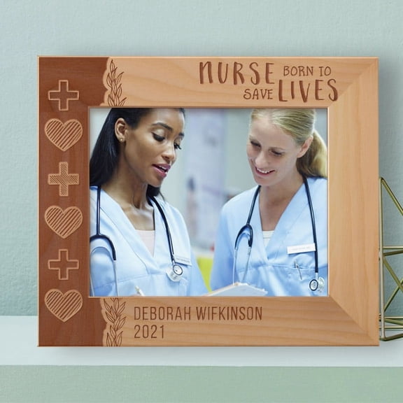 Nurse Born To save Lives Personalized Wooden Frame-10" x 8" Brown Horizontal