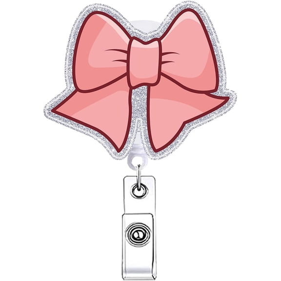 Nurse Bow Retractable Badge Reel Accessories with Alligator Clip for Nursing Students Social Worker Funny Badge Clip CNA RN Doctor Pink Fun Office Acrylic Badge Holder for Medical ID Card