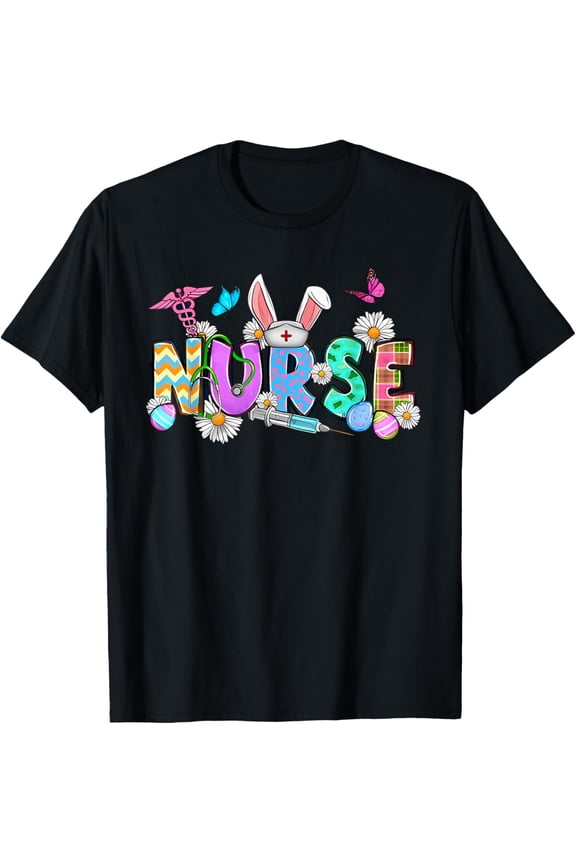 Nurse Bunny Ears Egg Stethoscope Cute Easter Scrub Women RN T-Shirt