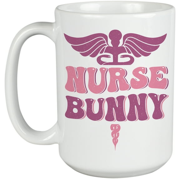 Nurse Bunny, Groovy Retro Wavy Text Merch Gift, White 15oz Ceramic Mug