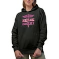 thumbnail image 1 of Nurse Bunny, Nursing Themed, Groovy Retro Wavy Text Merch Gift, Black Hooded Sweatshirt or Hoodie, Small, 1 of 5