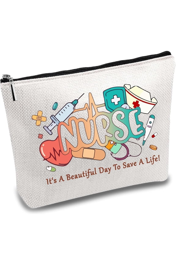 Nurse Canvas Makeup Bags Cosmetic Bag Multi Purpose Pen Case with Metal Zipper Toiletry Travel Bag Purse Sublimation Blanks Pouches for 10x7Inch-It's a beautiful day to save a life! for DIY