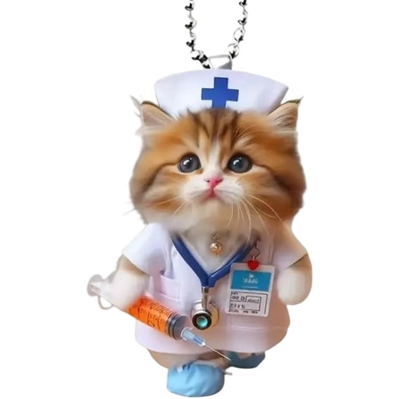 Nurse Cat Charm, Cute Acrylic Cat Pendant for Rear View Mirror & Motorcycle - Playful Medical Theme Christmas Tree Ornament, Novelty Gift for Nurses, Cat Lovers & Kawaii Car Accessories