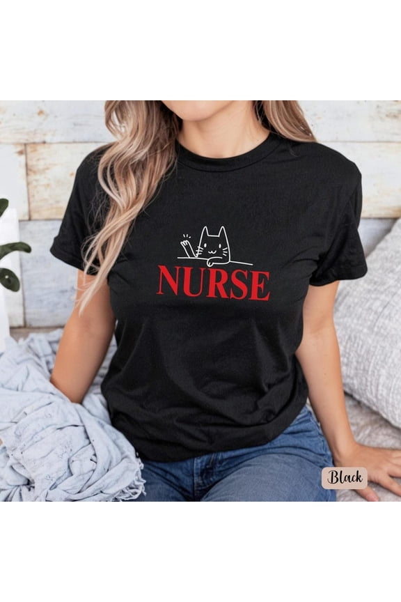 Nurse Cat T-Shirt, Kitty Medical Scrubs Tee, Veterinarian Gift, Cute Animal Lover Shirt, Funny Nurse Gift, Nurse Appreciation Top