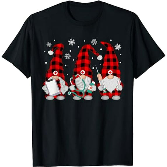 Nurse Christmas Gnome Cute Xmas Red Plaid Nurses Women T-Shirt