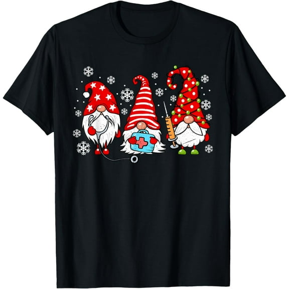 Nurse Christmas Gnomes Xmas Scrub Top ER Rn Nursing Gnomies T-Shirt