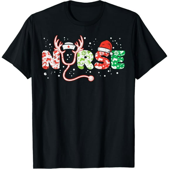 Nurse Christmas Stethoscope Nurses Xmas Scrub Top Women T-Shirt