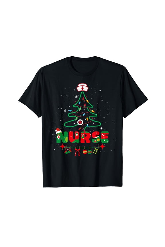 Nurse Christmas Stethoscope Tree Nurses Xmas Pajamas T-Shirt