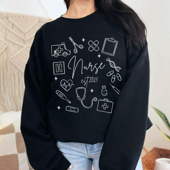 Nurse Crew neck Sweatshirt,Gift for Nurses, Medical Appreciation, Comfort Colors，Classic，cotton，black，S-3XL