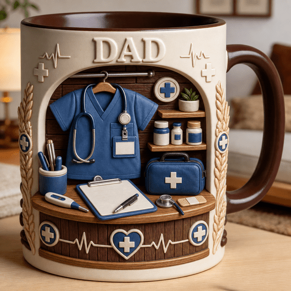 Nurse Dad Accent Mug, Scrubs Badge Medical Kit Coffee Cup, Father’s Day Gift for Dad