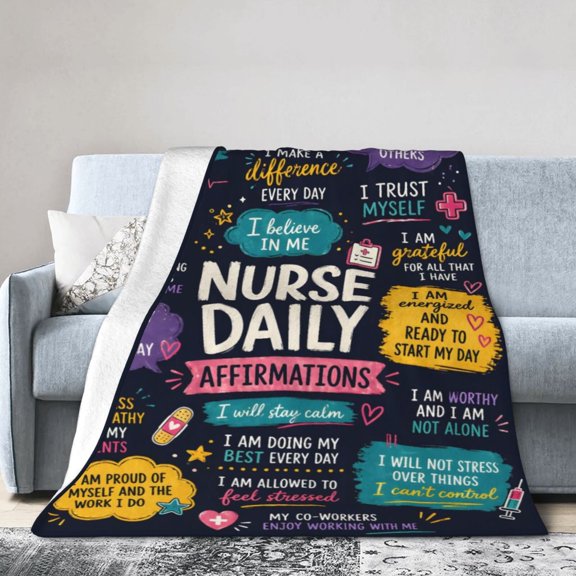 Nurse Daily Affirmation Blanket Gift Throw Blanket Inspirational Healthcare Worker Gift for Women Decor 50x40
