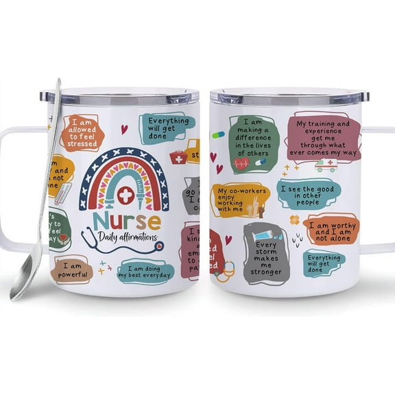 Nurse Daily Affirmation Gifts For Nurses Women Coffee Tumbler Cup Mug Stainless Steel 12oz, Nursing School Gifts, Nurses Week Gifts, Nurse Graduation Gift On Birthday Christmas, Nurse Day