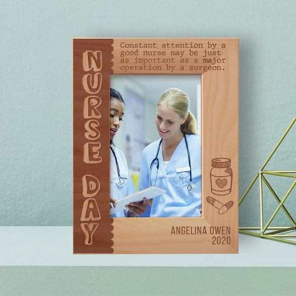 Nurse Day Personalized Wooden Frame 4" x 6" Brown (Vertical)