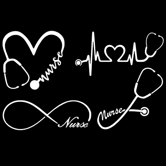 Nurse Decal 4 Pack: Nurse Heart, Heartbeat, Nurse Infinity, Nurse Stethoscope