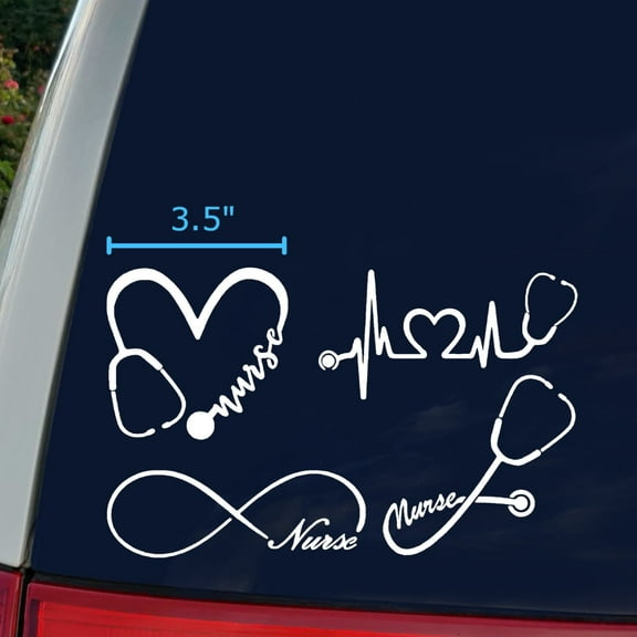 Nurse Decal 4 Pack: Nurse Heart, Heartbeat, Nurse Infinity, Nurse Stethoscope